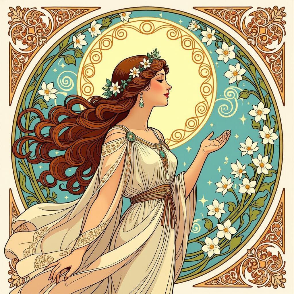 Spring Goddess in Art Nouveau Style