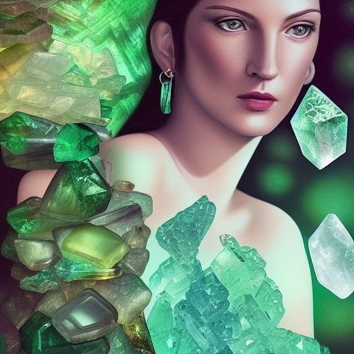 Goddess Amongst Green Fluorite Crystals: Photorealistic Port...