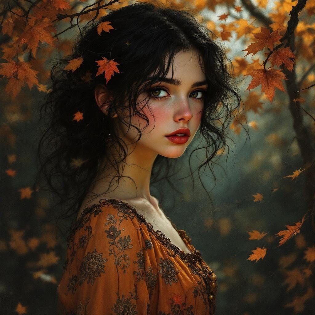 Girl in Earthy Dress Art Nouveau Portrait