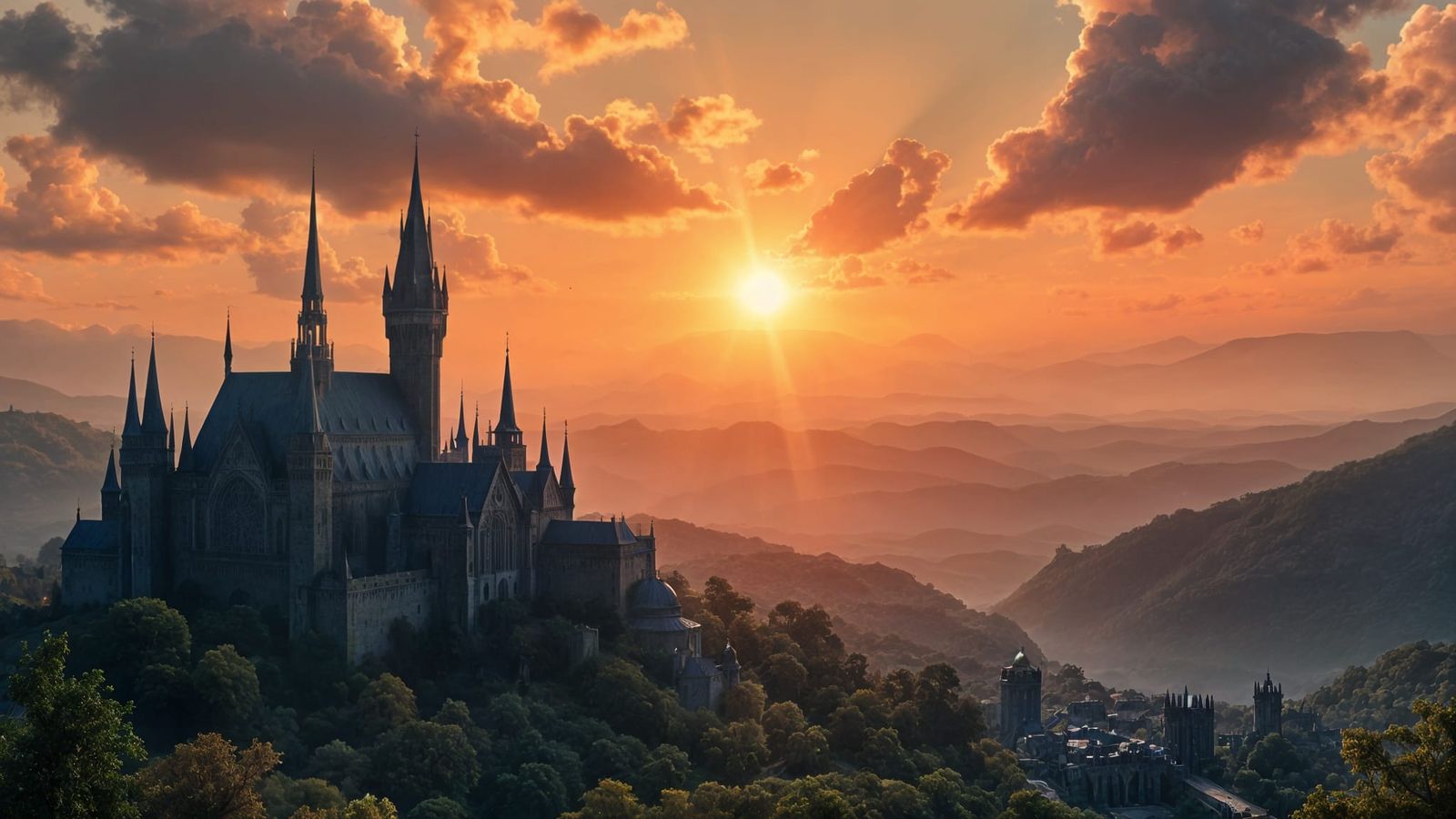 Medieval City in Lush Fantasy World with Advanced Atlantis T...