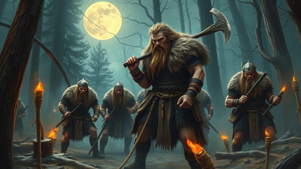 Viking Warriors Break Free from Captivity in a Moonlit Fores...
