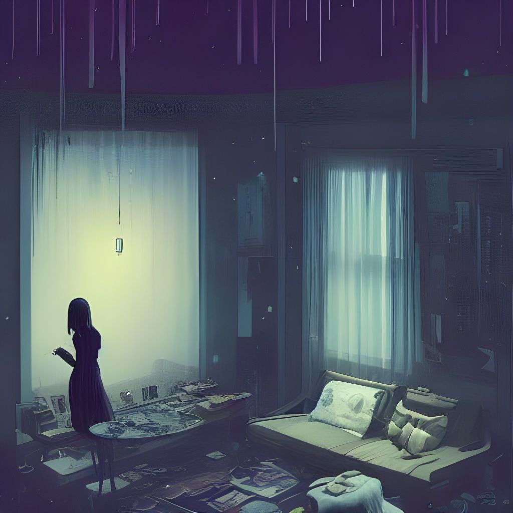 Sad Woman in Candlelight, Anime Pastel Art