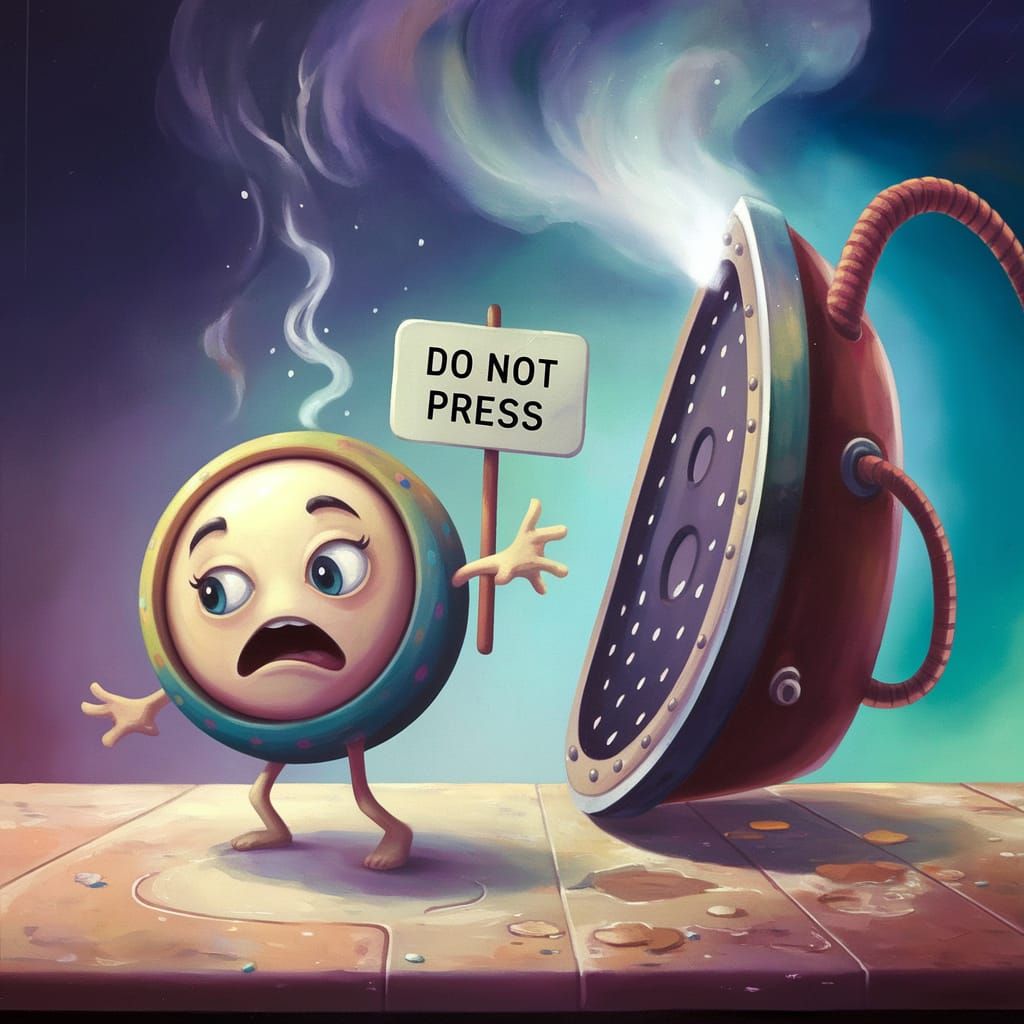 Whimsical Button Fleeing Angry Iron in a Fantastical Landsca...