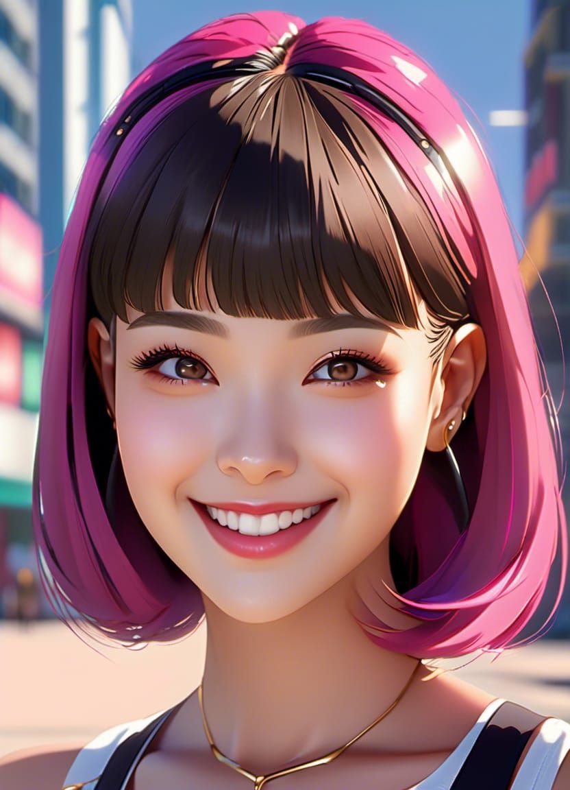 Smiling Bald Woman Portrait in 3D Color Shading