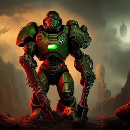 Epic Digital Painting of the Doom Slayer