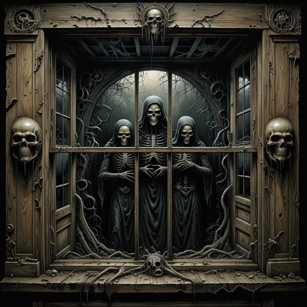 Surreal Horror Scene in a Haunted House with Otherworldly La...