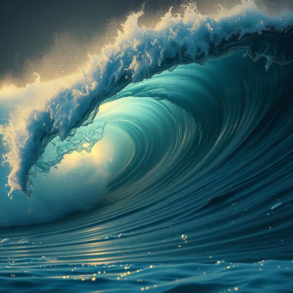 Hyperrealistic Dawn Wave in Anime Style