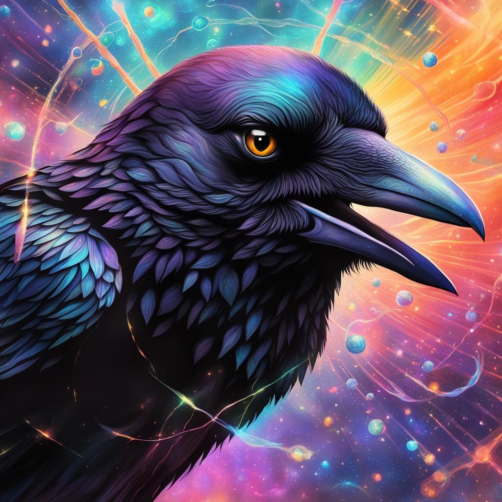 Cosmic Crow Self-Care: Holographic Illustration