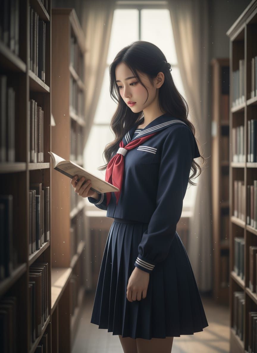 Beautiful High School Girl in Sailor Uniform