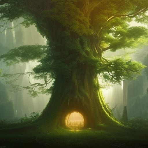 Giant Tree Inside Glowing Sphere in Hidden Forest