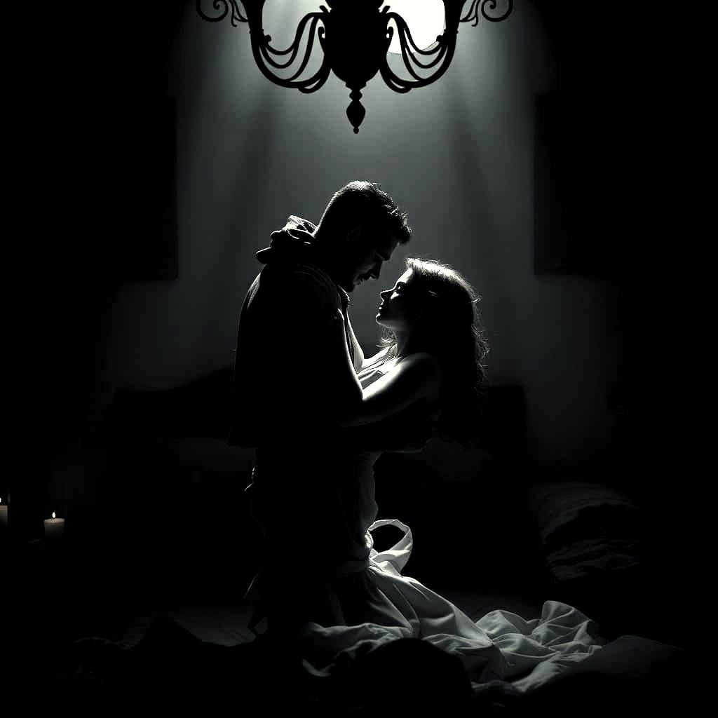 Ethereal Intimate Moment in a Darkened Chamber