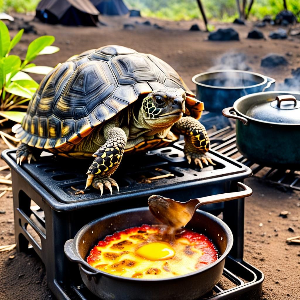 Baby Tortoise Cooking Breakfast on Galapagos Islands