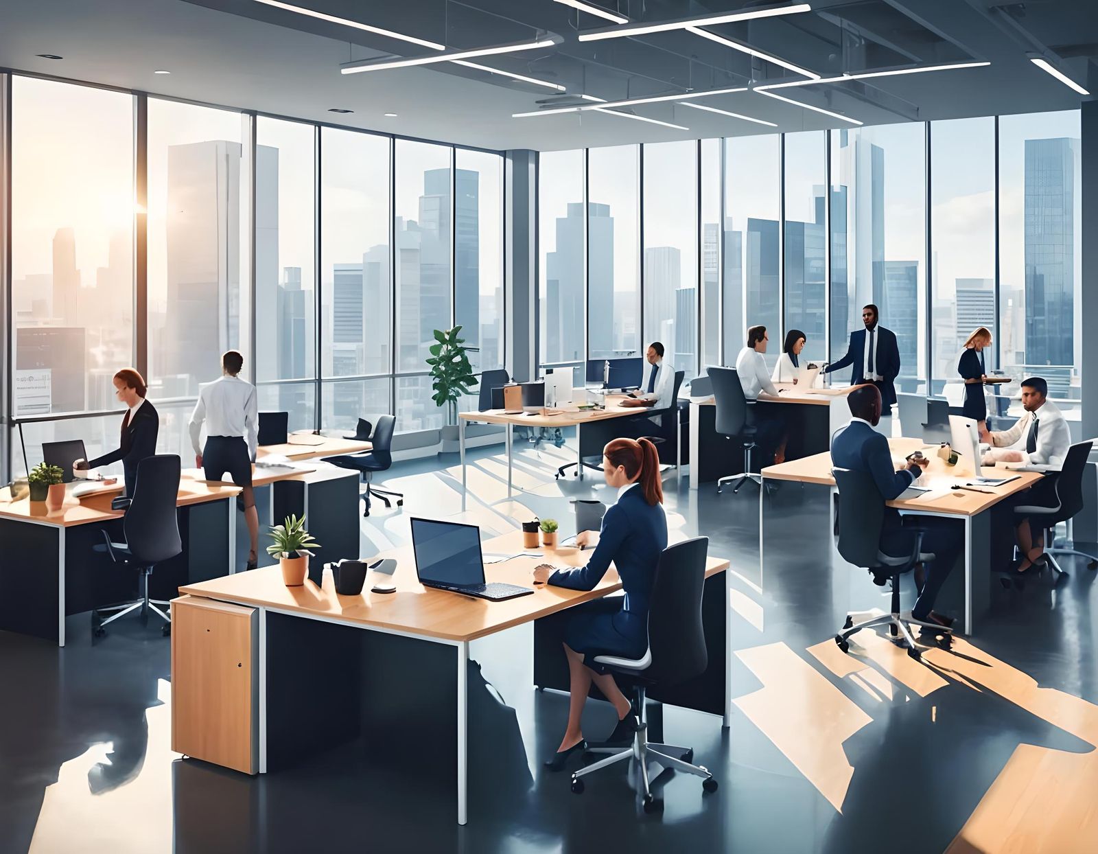 Professionals Working at Desks in Modern Office