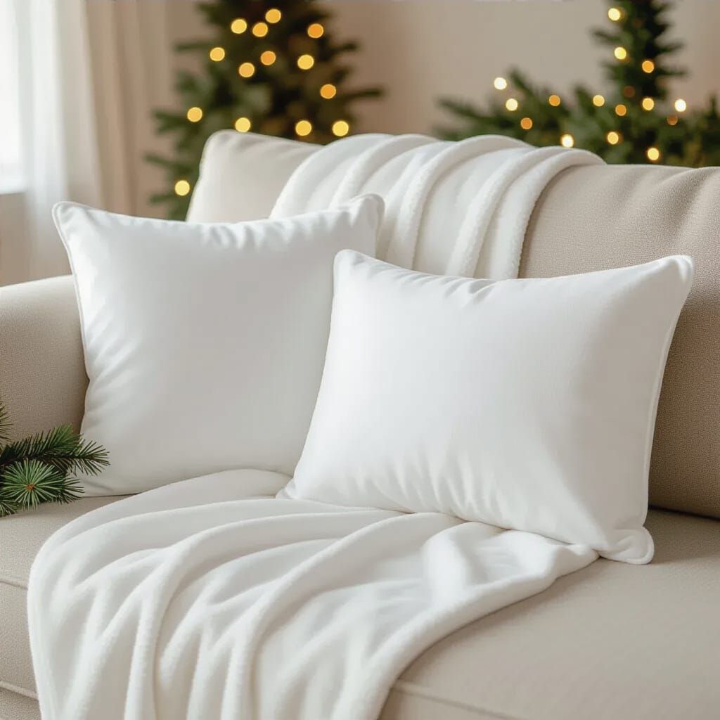 Cozy White Throw Blanket and Pillow Mockup