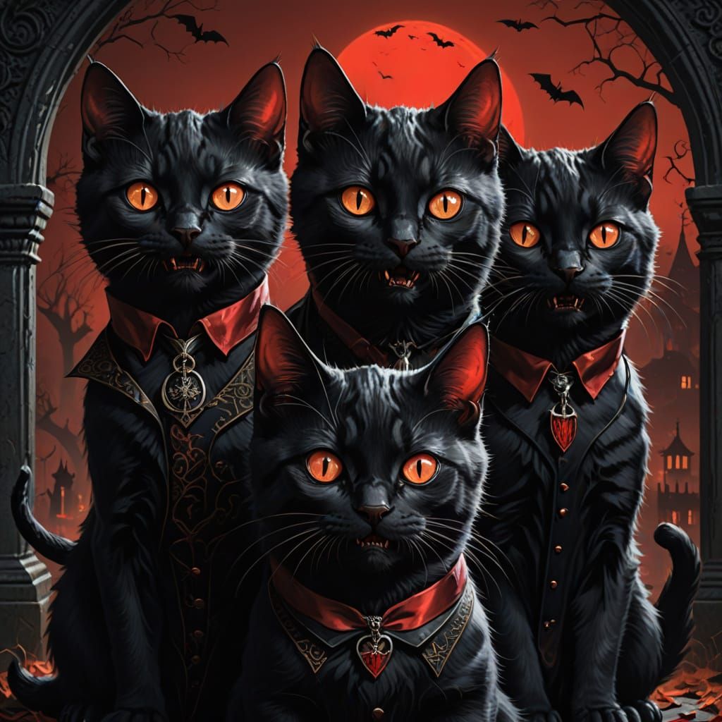 Mysterious Vampire Felines in a Dark Fantasy