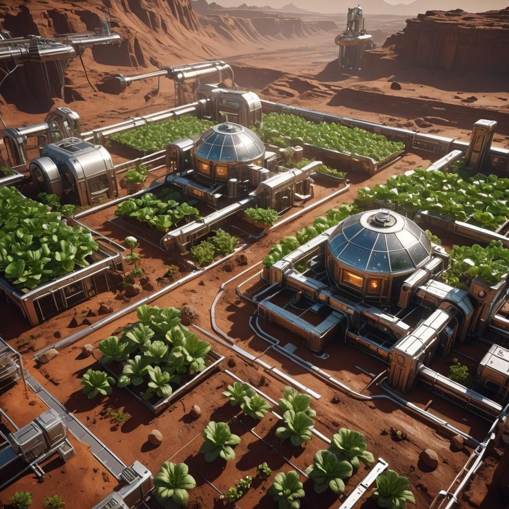 Surreal Futuristic Hydroponic Garden on Mars