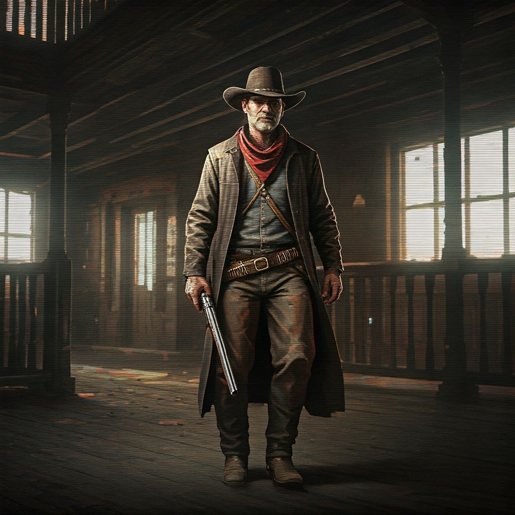 Grizzled Cowboy in Digital Wild West Saloon