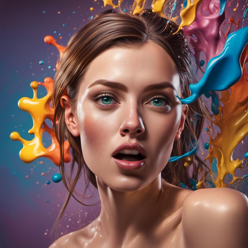 Hyperrealistic Shopaholic Woman in Splash Art Style