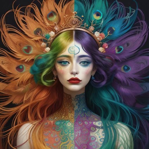 Abstract Portrait: Woman with Rainbow Skin, Generative Art