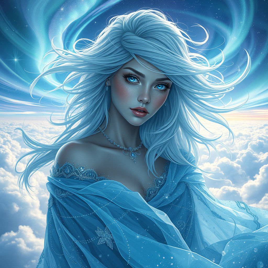 Ethereal Sylph in Dreamlike Aurora Landscape