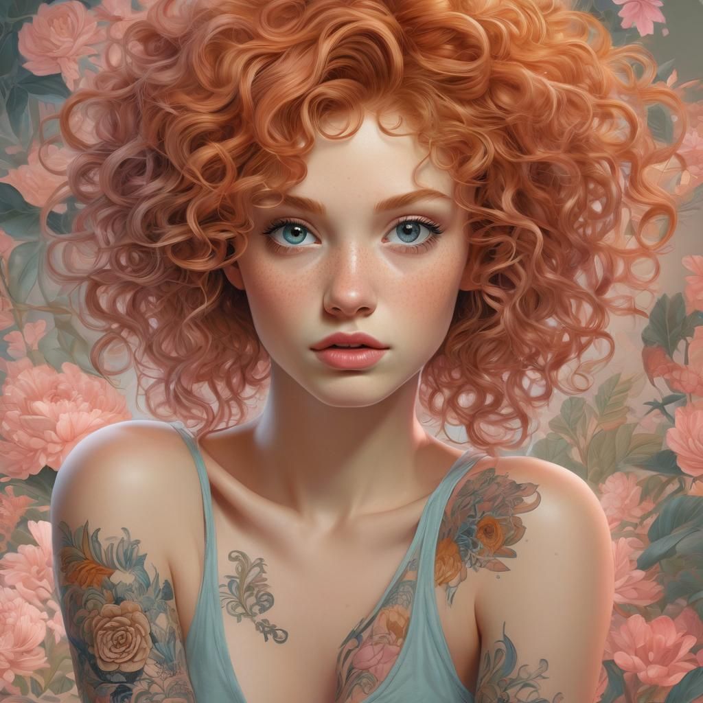Beautiful Ginger Woman with Tattoos: Digital Painting