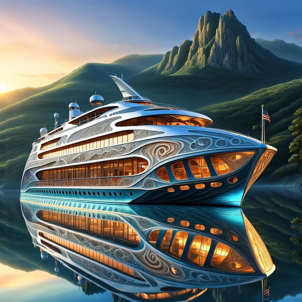 Fantasy Biomorphic Cruise Boat at Sunrise