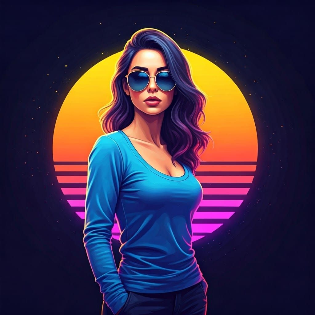 Neon Synthwave Portrait of Iconic AI