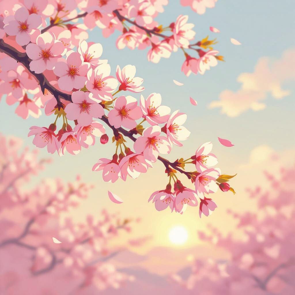 Impressionistic Cherry Blossoms in Pastel Sky