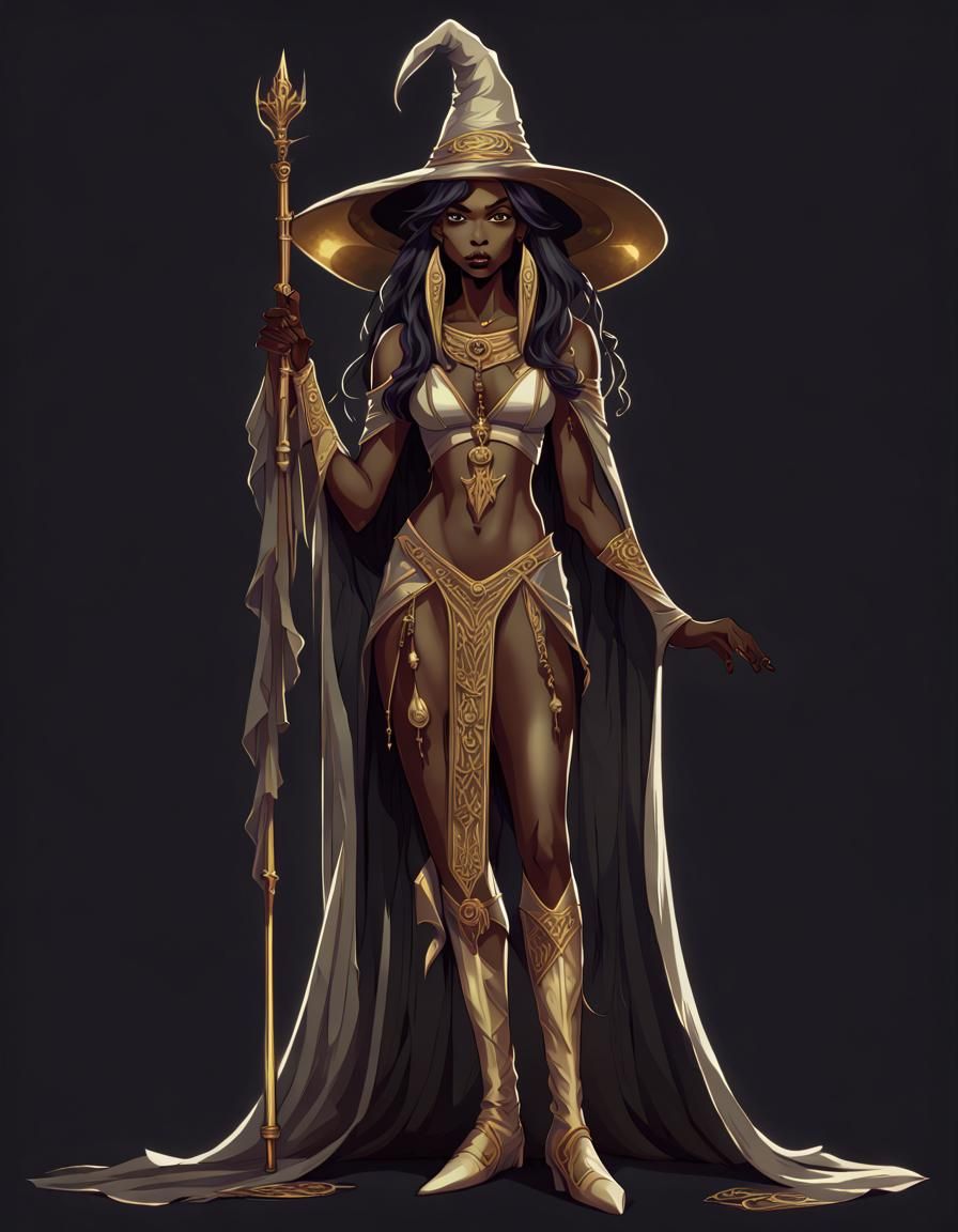 Dark Elf Wizard Playing Flute in Art Deco Gothic Style