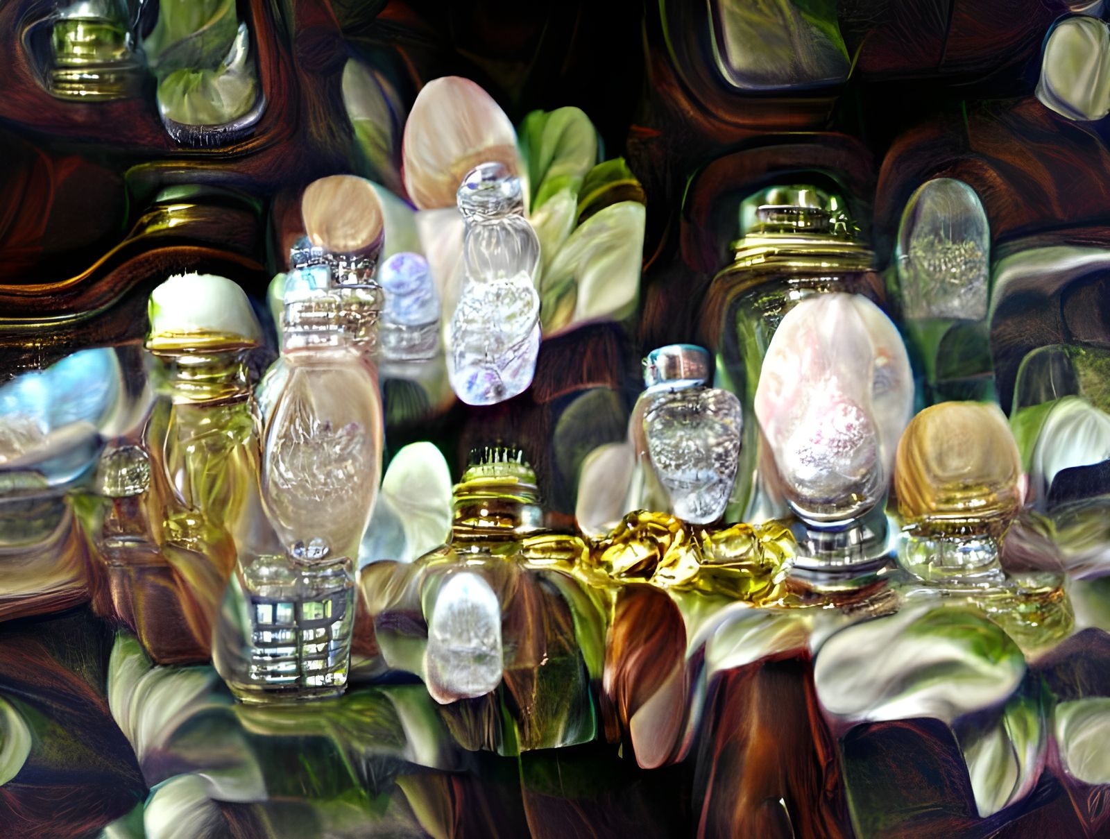 Ornate Crystal Perfume Bottles in Hyperreal Detail