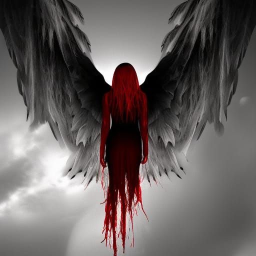 Winged Woman in Water: Spooky Horror Digital Art