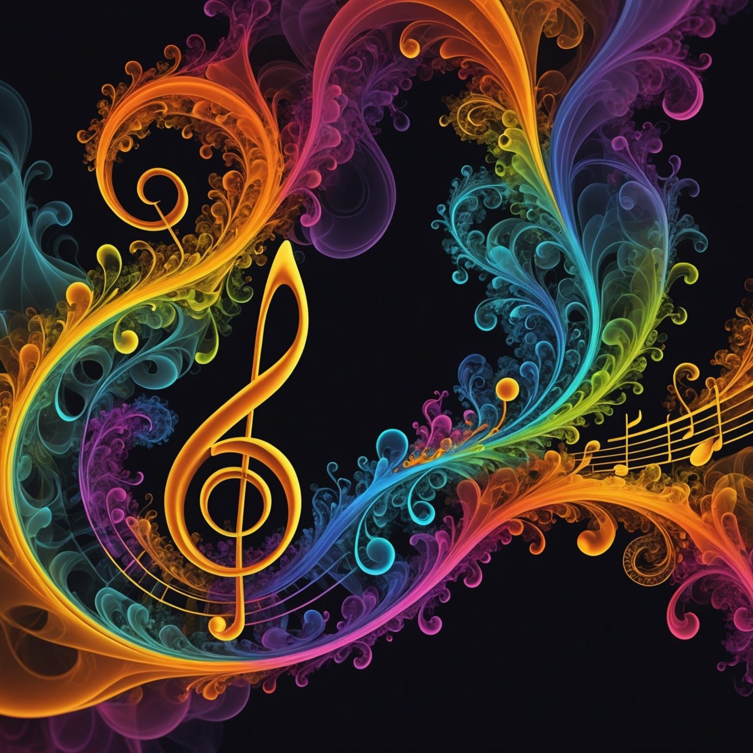 Fractal Music Notes in Multicolored Smoke