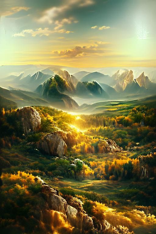 Golden Mountain Vista with Meandering River