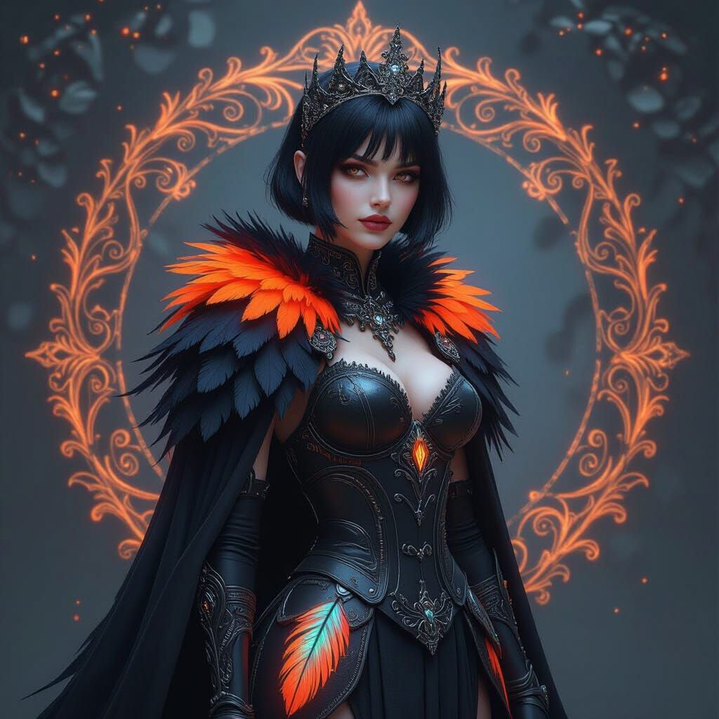Gothic Fairy Queen with Neon Feathered Armor