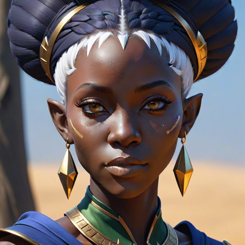 African Elf Girl Portrait Painting