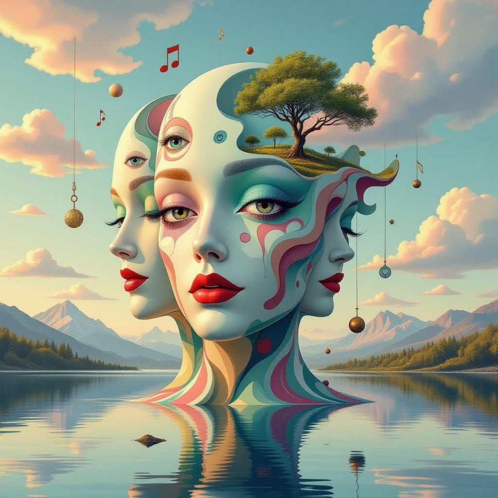 Surreal Landscape with Abstract Human Forms and Expressive B...