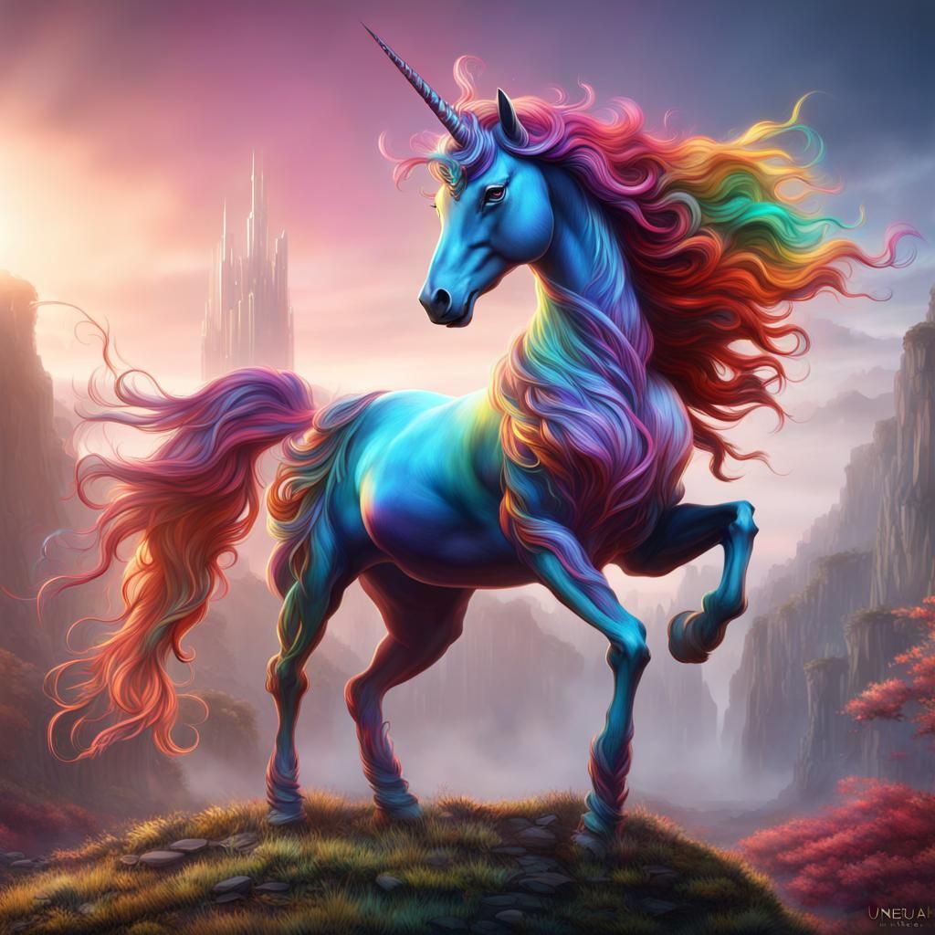 Rainbow Unicorn Vixen in Detailed Fantasy Art