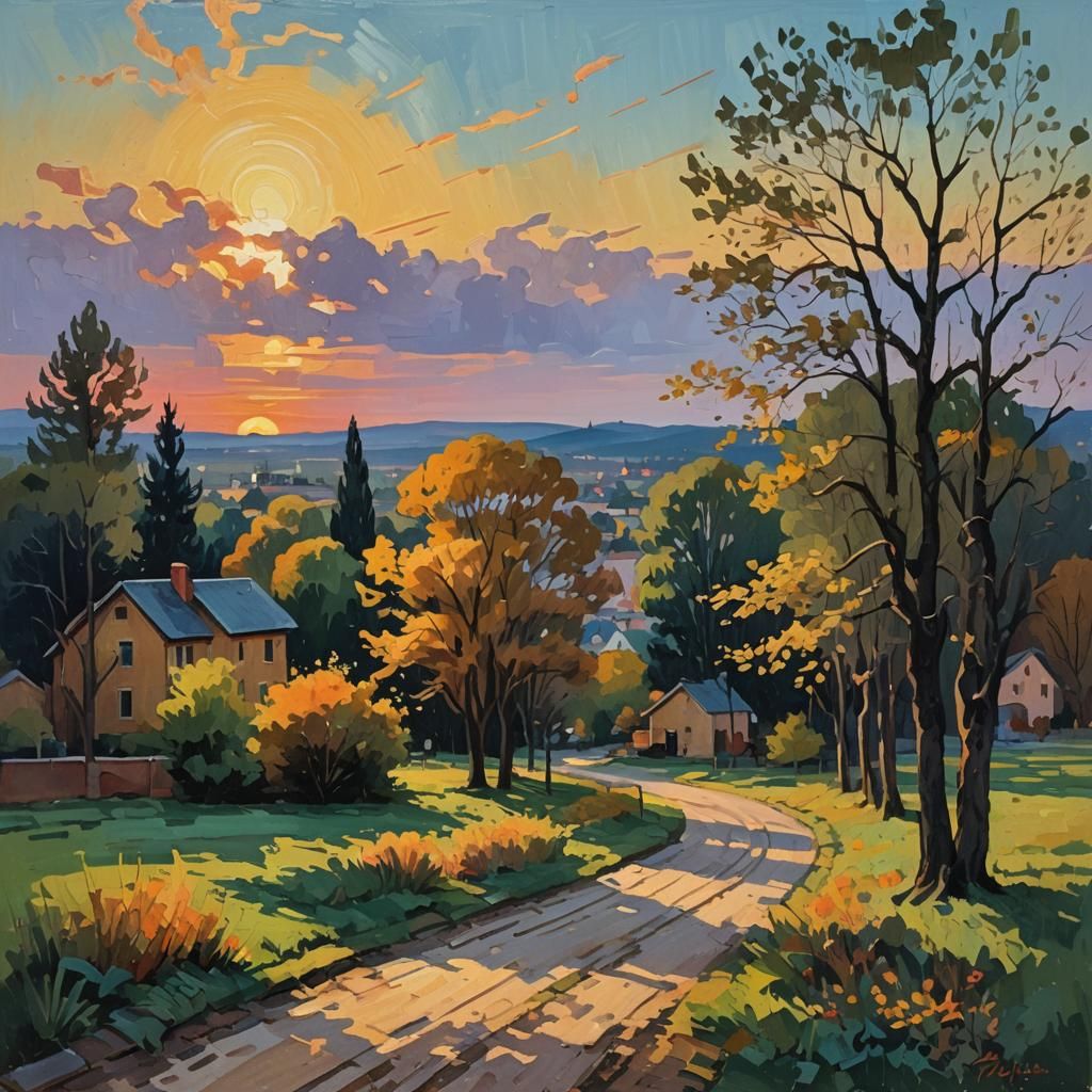 Impressionist Twilight Landscape in Gouache