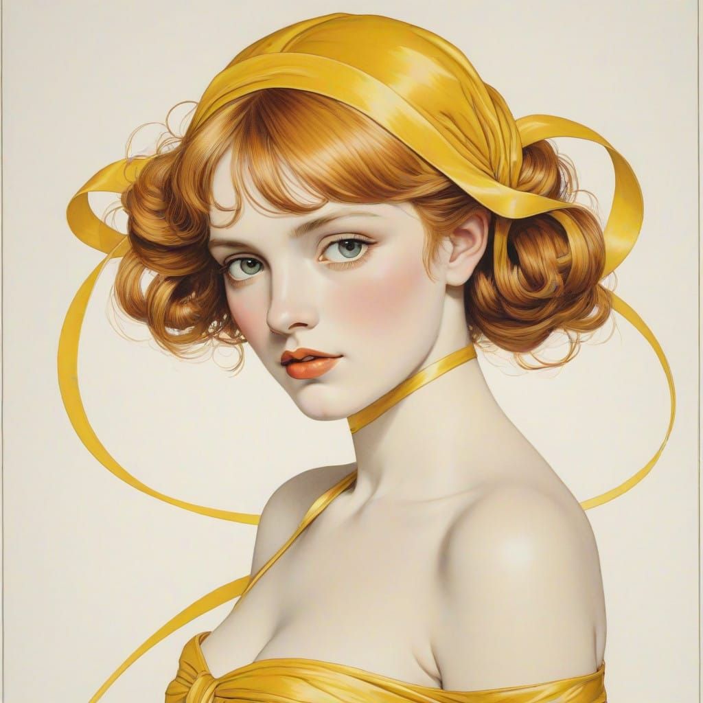 Vibrant Art Nouveau Style Illustration of Citrine Ribbon