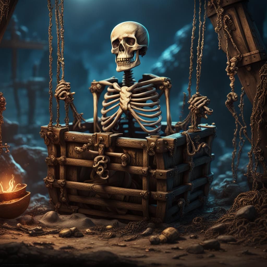 Pirate Skeleton in a Trap: Detailed Matte Painting