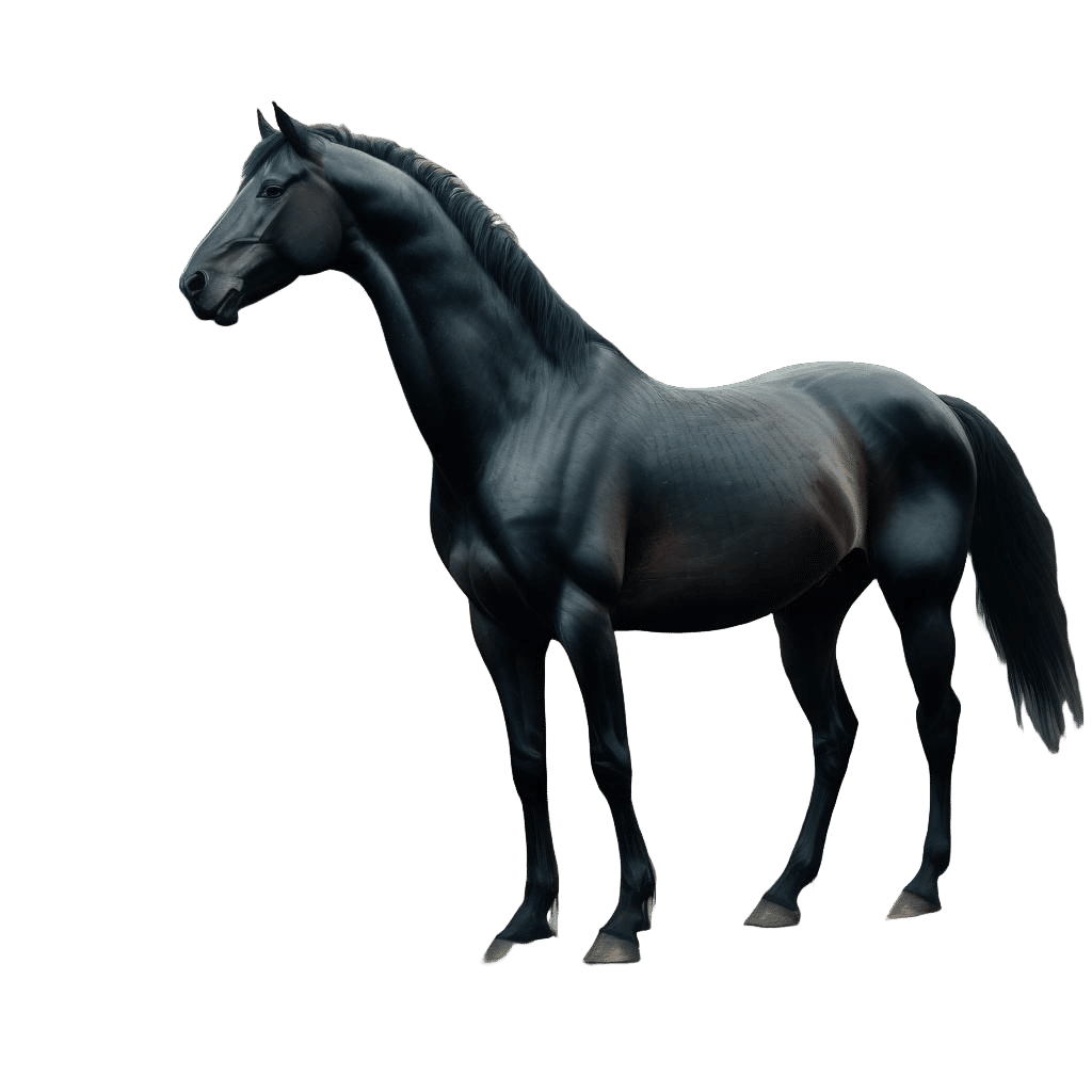 Surrealist Stallion Surrounded by Pine Trees and River in a...