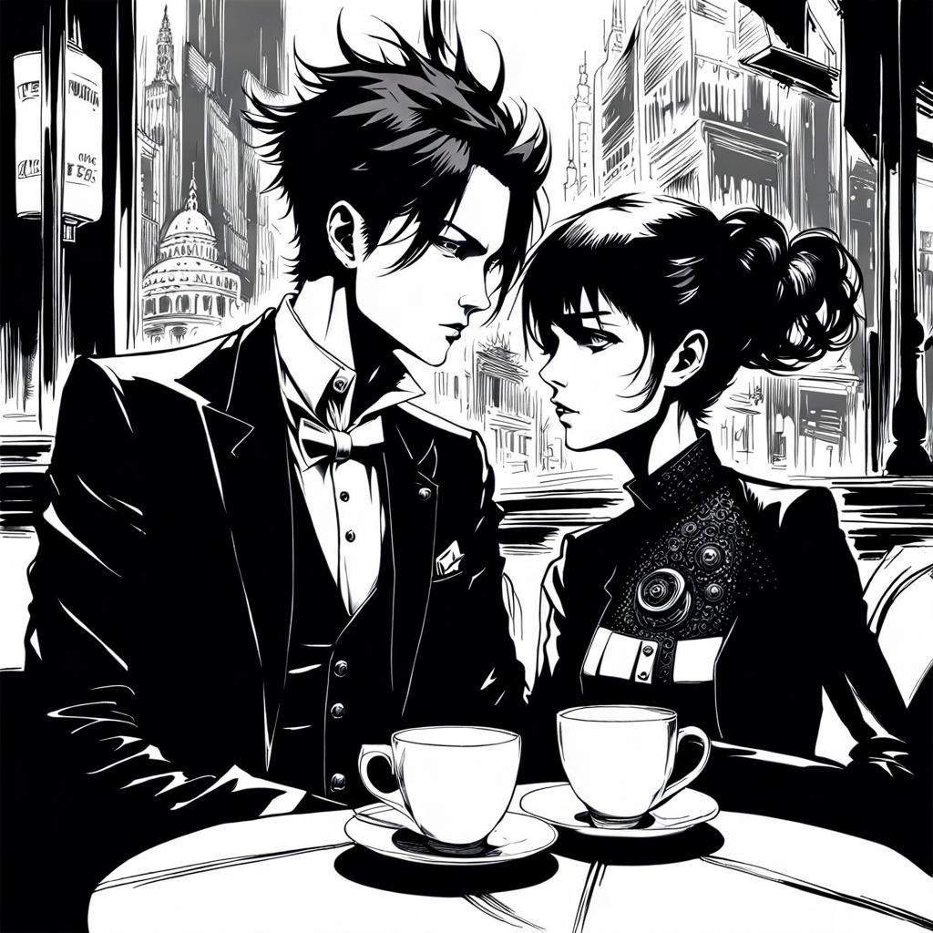 Aetherpunk Cafe Scene in Digital Art Style