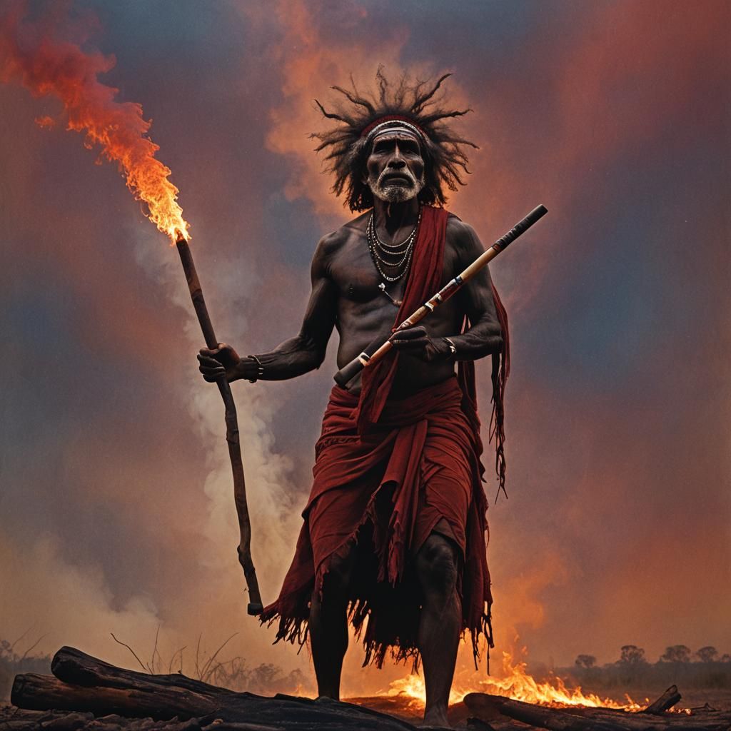 Aboriginal Musician's Sunset Didgeridoo Performance as Gouac...