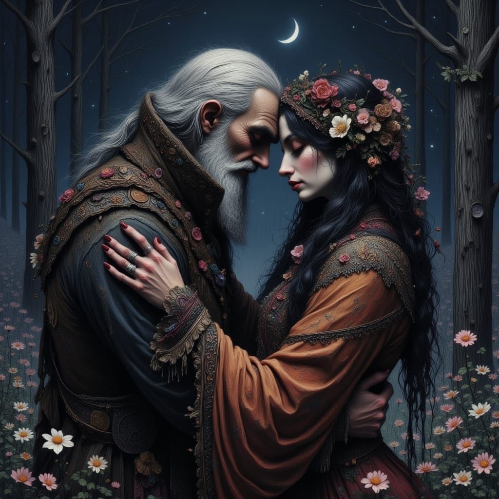 Tender Moonlit Embrace in a Forgotten Landscape