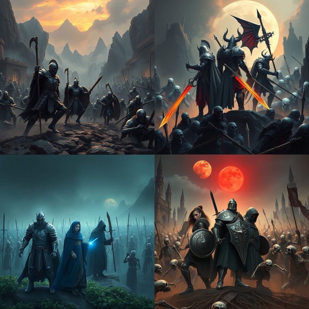 Epic Fantasy Warriors Battle a Legion of Skeletons in Detail...