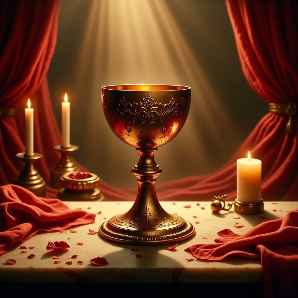 Golden Chalice on Marble Altar in Romantic Style