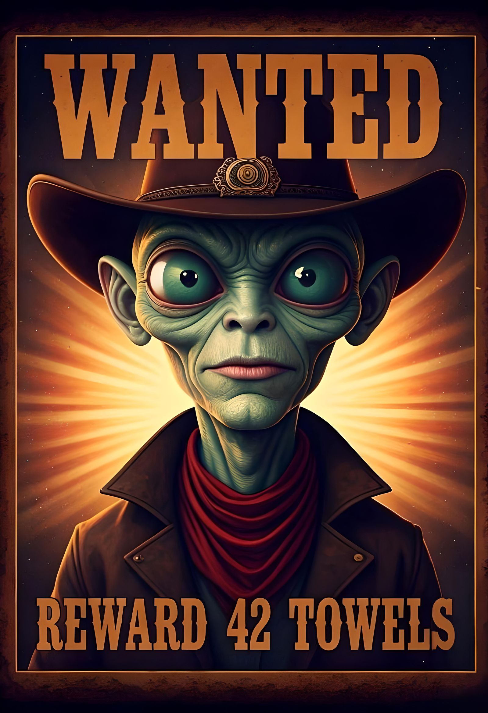 Goofy Alien Outlaw Wanted Poster in Vintage Style