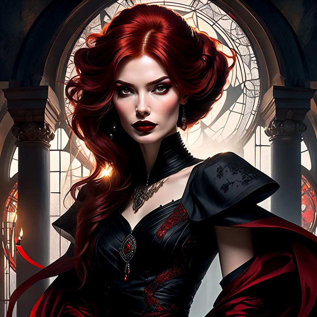 Enchanting Dark Sorceress Portrait in Art Nouveau Style