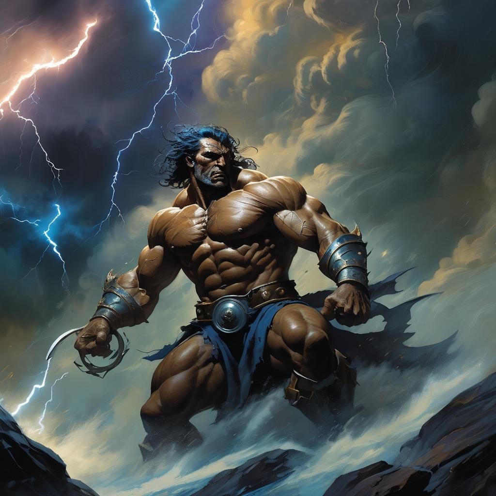 Taranis in Tempest: A Fantasy Painting in Frazetta Style