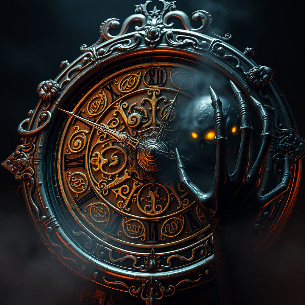 Ominous Clock Ticking Towards Zero in Matte Painting Style